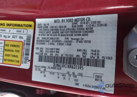 2019 Lincoln Mkz Reserve Ii from USA, damaged, VIN 3LN6L5FC1KR631595